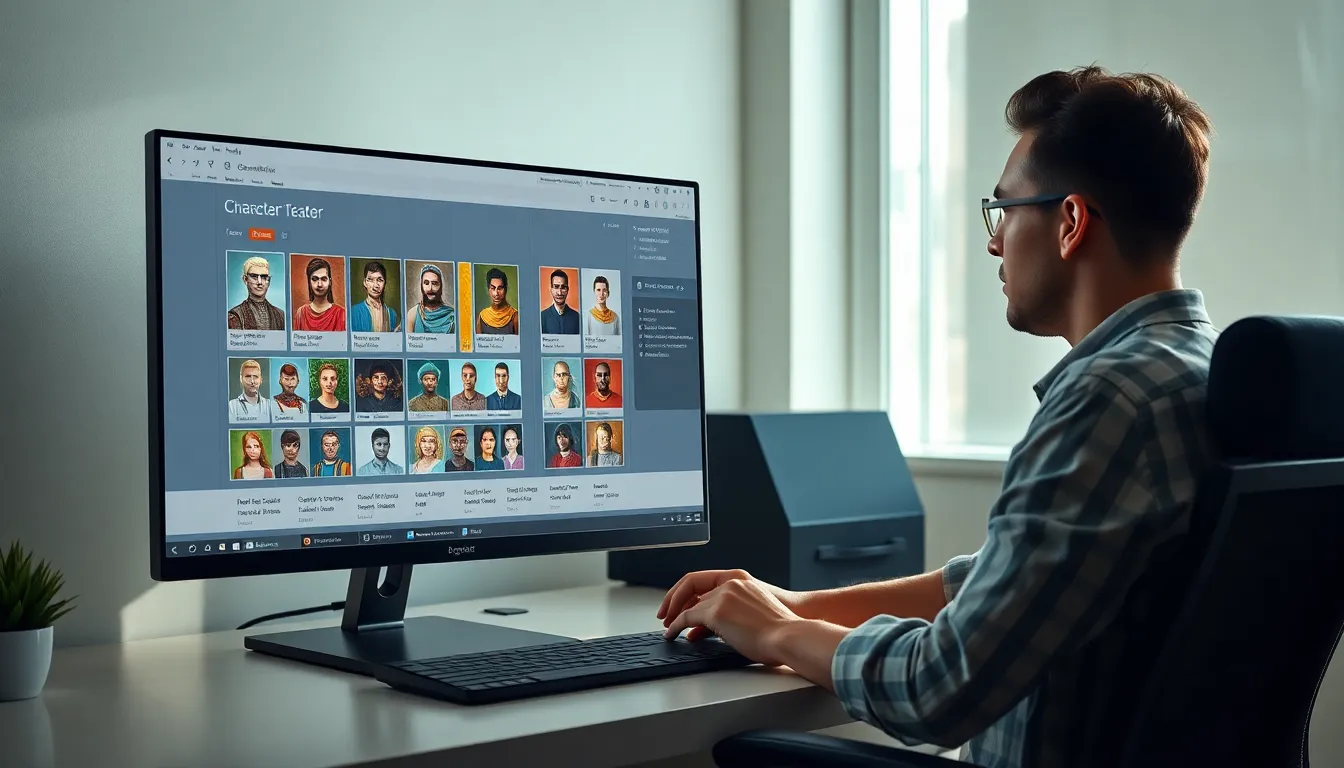 user creating characters using CK2Generator in a modern workspace.