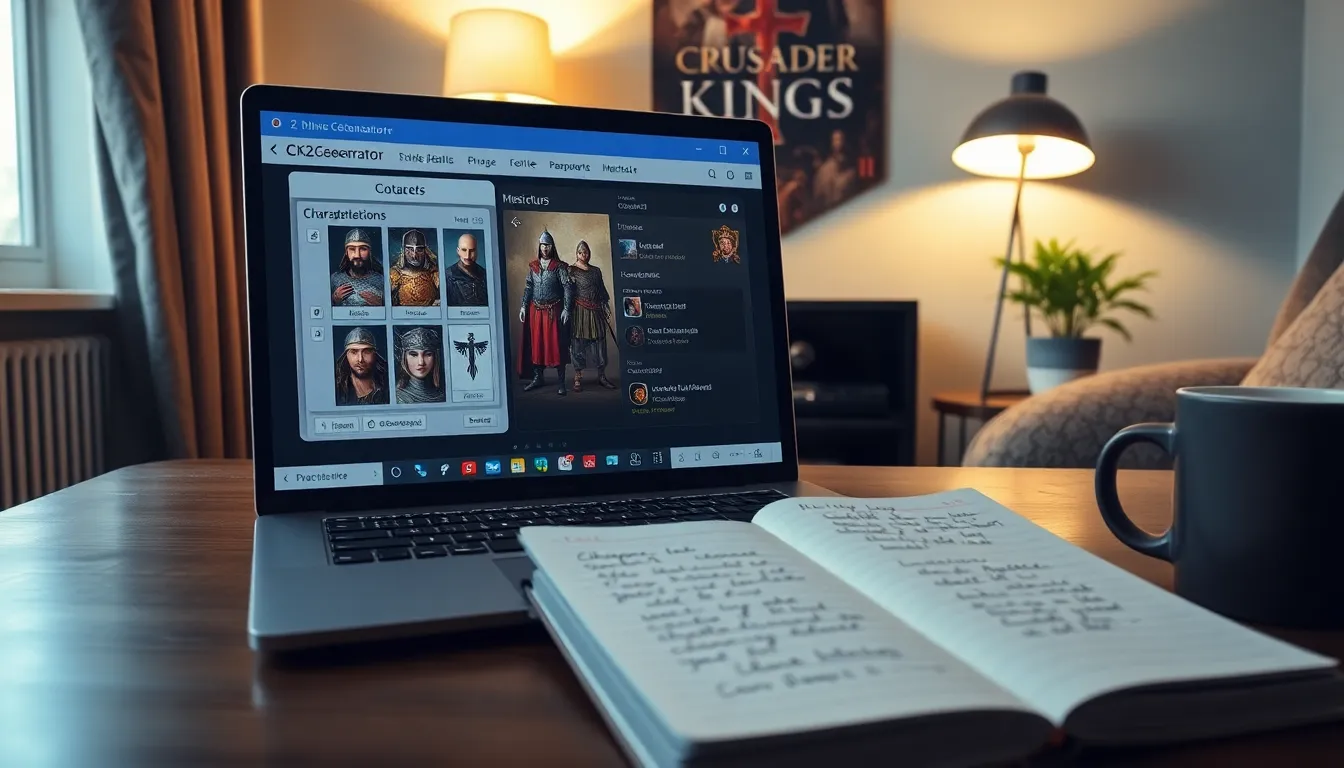 a laptop displaying CK2Generator in a cozy gaming setup.