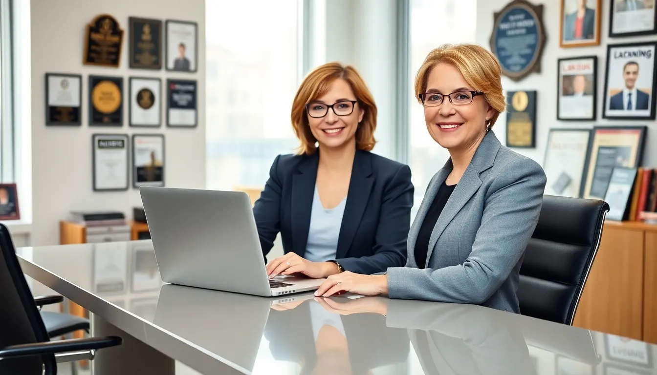 Ann Anderson in a modern office, showcasing her digital marketing expertise.