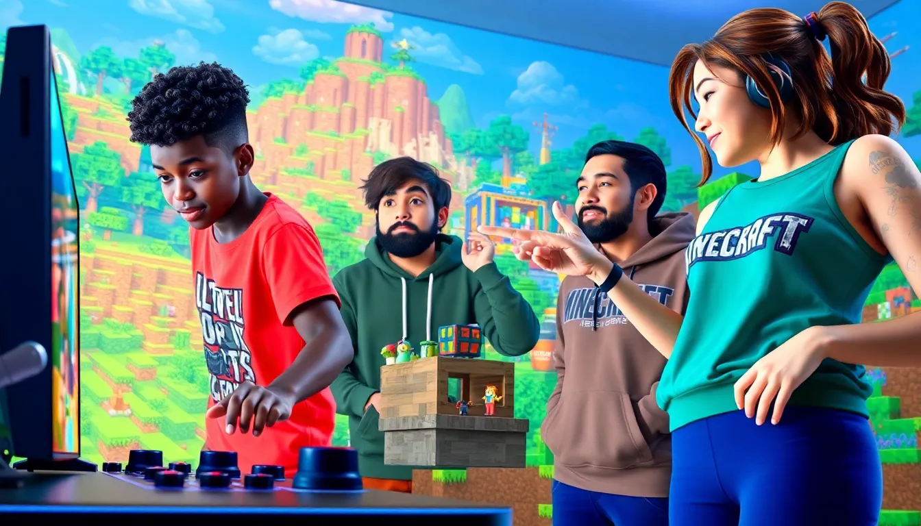 three players engaging with the latest Minecraft update on consoles.