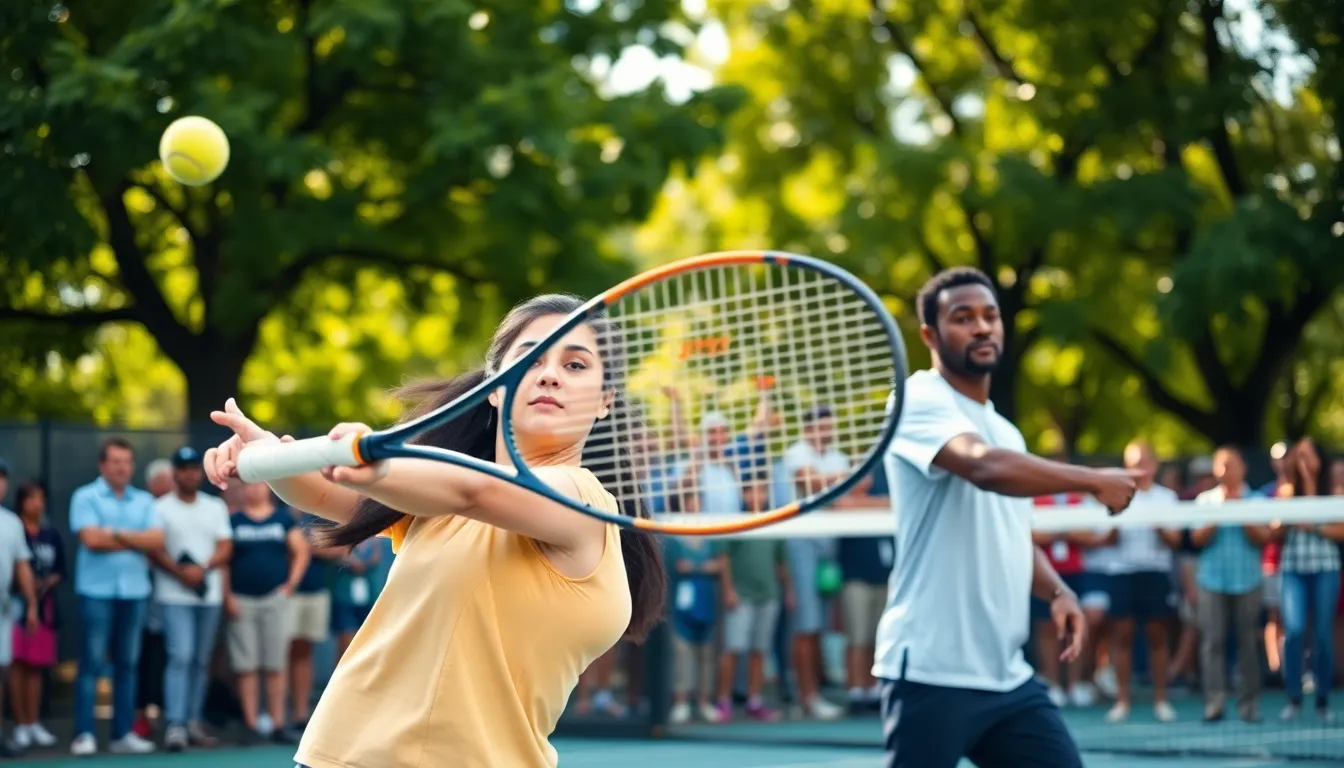 diverse tennis players on a modern outdoor court in the United States.