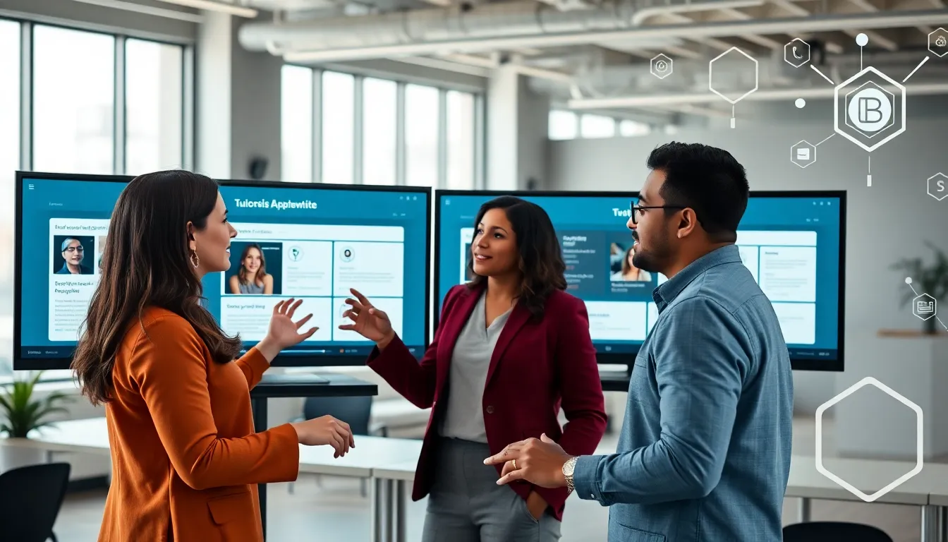 diverse team collaborating in a modern digital workspace.