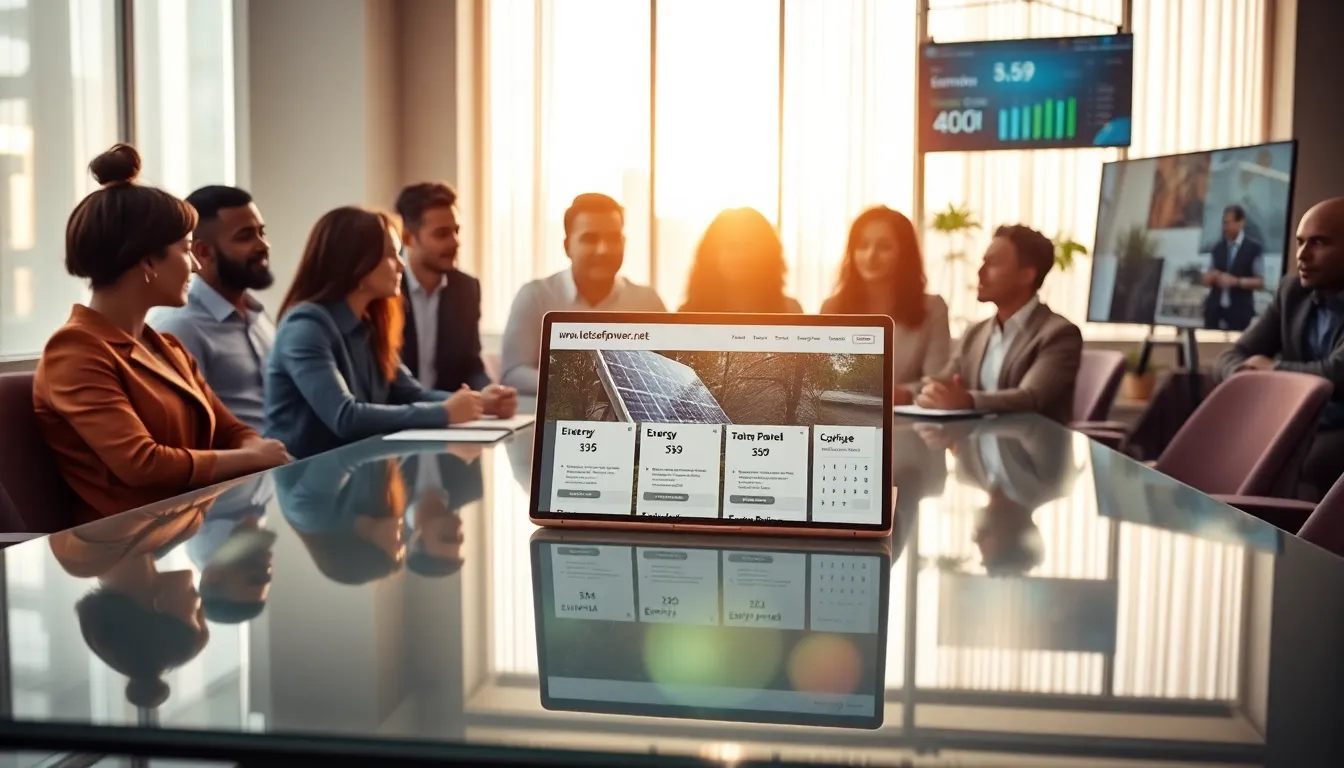 diverse team discussing energy solutions in a modern office.