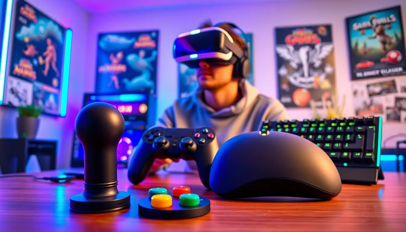 a display of gaming gadgets from different decades showcasing evolution.