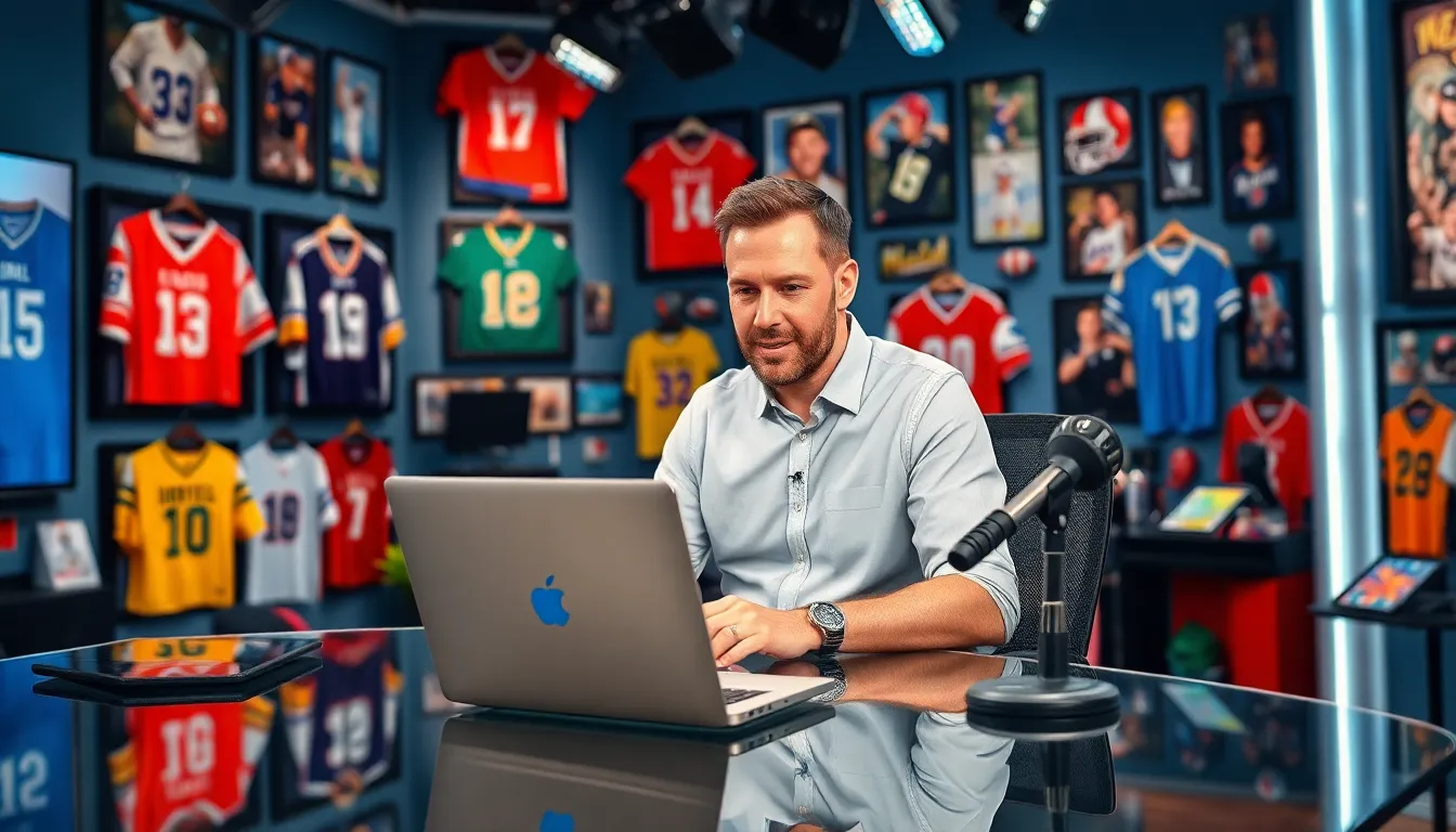 David Jones working in a dynamic sports journalism setting.